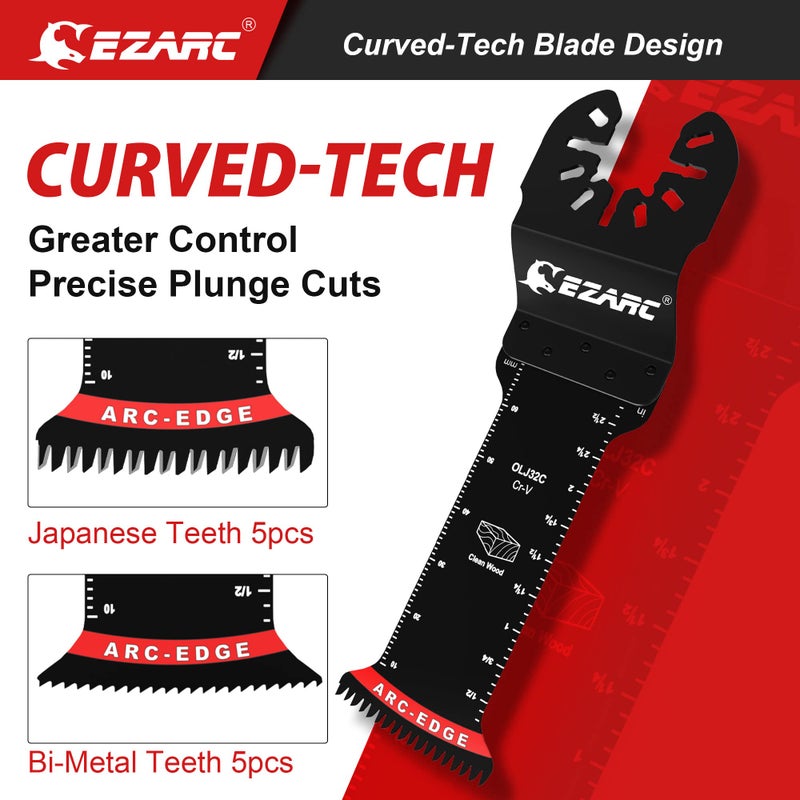 EZARC Oscillating Saw Blades - 10 PCS Extra-Long Reach Arc Edge Multitool with Japanese Teeth  CRV and Bi-Metal Clean Cut for Wood Metal  Universal Quick Release Tool Kits - Image 2